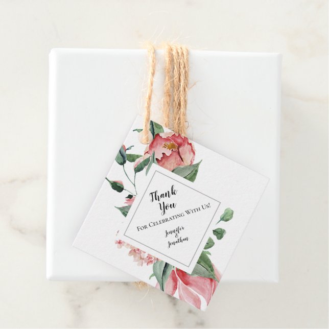 Étiquettes Cadeau Magnolia rose traditionnel Mariage Merci (En situation)