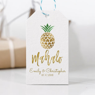 Étiquettes-cadeau Mahalo Tropical Hawaiian Ananas Mariage Blanc