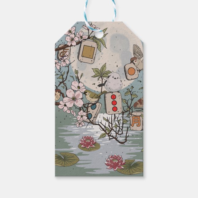 Étiquettes-cadeau Mahjong Lever de lune (Devant)