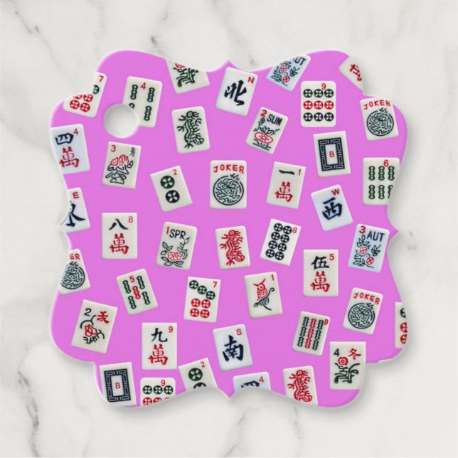 Étiquettes Cadeau MahJong tuiles symboles et motifs sur rose (Devant)
