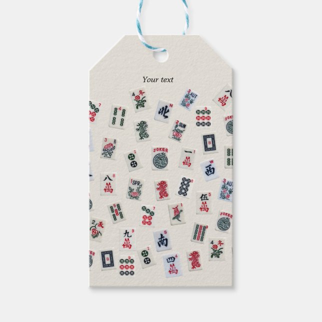 Étiquettes-cadeau MahJongg carreaux symboles conception sur badge (Devant)