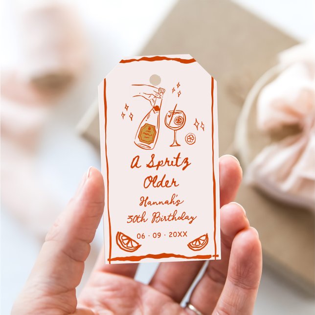 Étiquettes-cadeau Main Orange Tirée Un Spritz Anniversaire Fête (Créateur téléchargé)