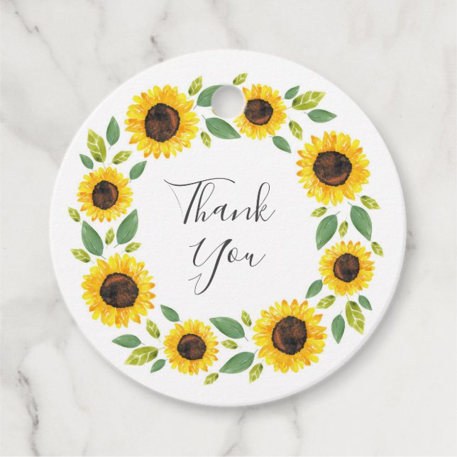 Étiquettes Cadeau Main Painted Watercolor Sunflower (Devant)