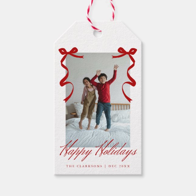 Étiquettes-cadeau Main Rouge Fête Tirée Bows (Devant)