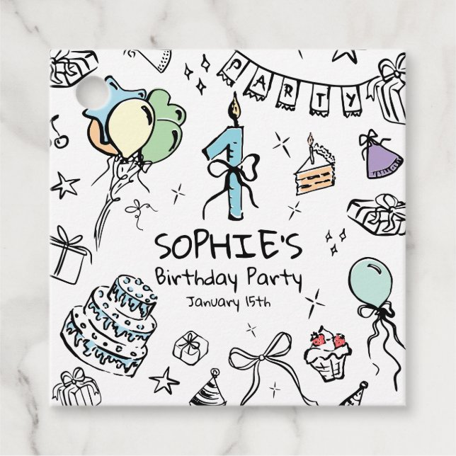 Étiquettes Cadeau Main tirée 1er anniversaire (Devant)