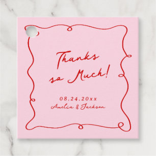 Étiquettes Cadeau Main Whimsical tirée rose et Merci Mariage rouge