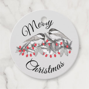 Étiquettes Cadeau Maine Chickadee Bird Stylo et Encre Noël