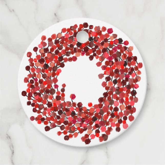 Étiquettes Cadeau Mains peintes rouge Winterberry Wreath Noël (Devant)