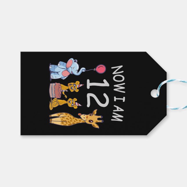 Étiquettes-cadeau Maintenant, j'ai 12 ans 12e anniversaire au Zoo (Devant (Horizontal))