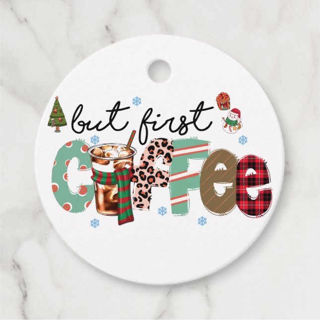 Étiquettes Cadeau Mais premier café Joyeux Noël (Devant)