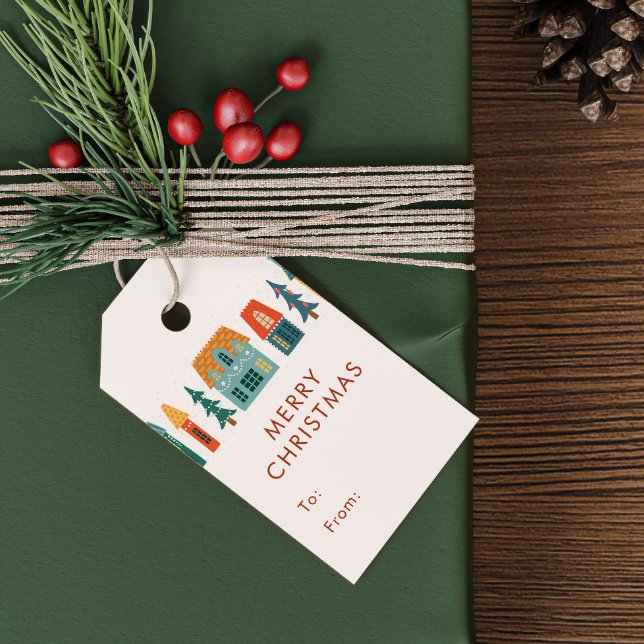 Étiquettes-cadeau Maison de vacances rétro (Retro Holiday Houses Gift Tags)
