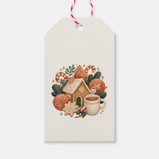 Étiquettes-cadeau Maison en pain d'épices rétro avec cacao et biscui