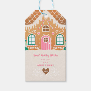 Étiquettes-cadeau Maison en pain d'épices rose fête de décoration