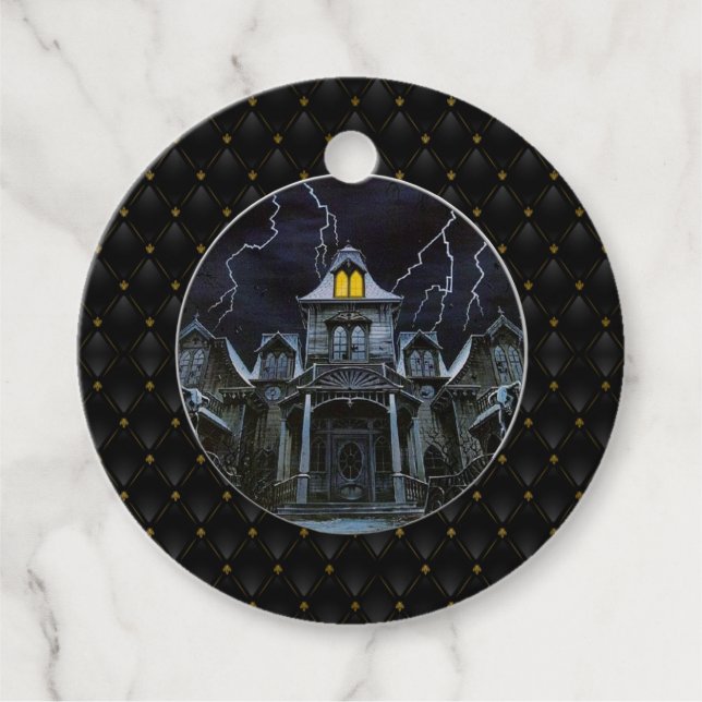 Étiquettes Cadeau Maison hantée Black Boarder Halloween (Devant)