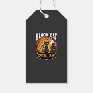 Étiquettes-cadeau Maison Hantée Chat Noir Halloween Design Lune