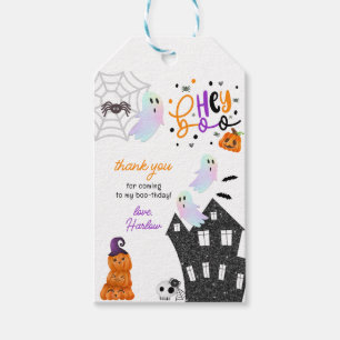 Étiquettes-cadeau Maison hantée Hey Boo Purple Halloween Anniversair