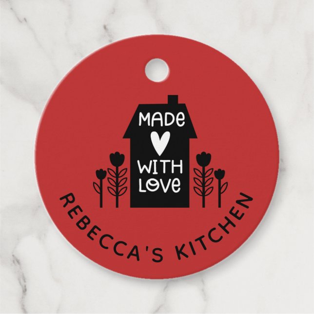Étiquettes Cadeau Maison Rouge Personnalisée Avec Amour (Devant)