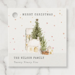Étiquettes Cadeau Maisons de neige blanches Joyeux voeux de Noël
