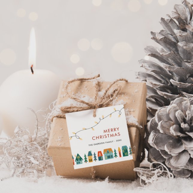 Étiquettes Cadeau Maisons Rétro de Noël (Holiday Houses Gift Tags)
