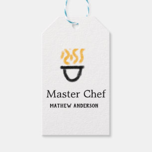 Étiquettes-cadeau Maître chef ajouter nom poêle noir feu fumée co