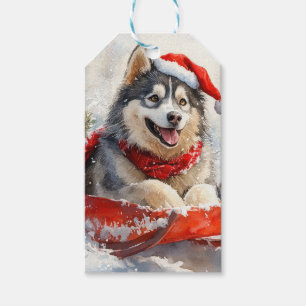 Étiquettes-cadeau Malamute d'Alaska en traîneau Laissez tomber la ne