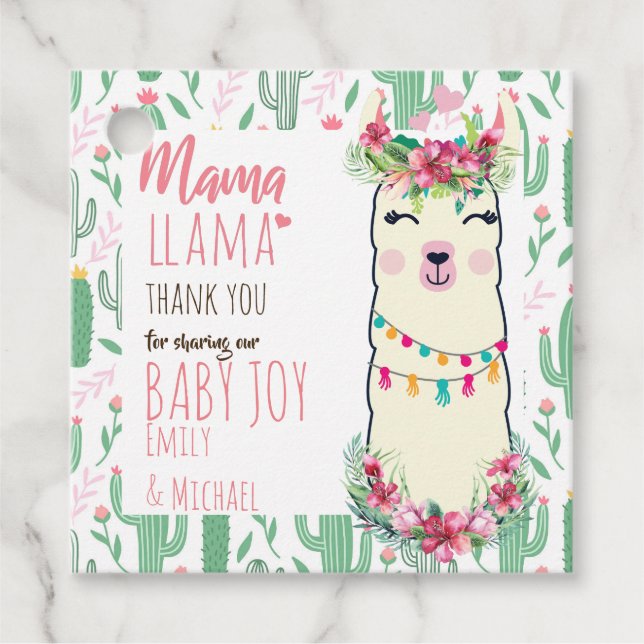 Étiquettes Cadeau Mama Llama Fiesta Baby Girl Douche Partyware (Devant)