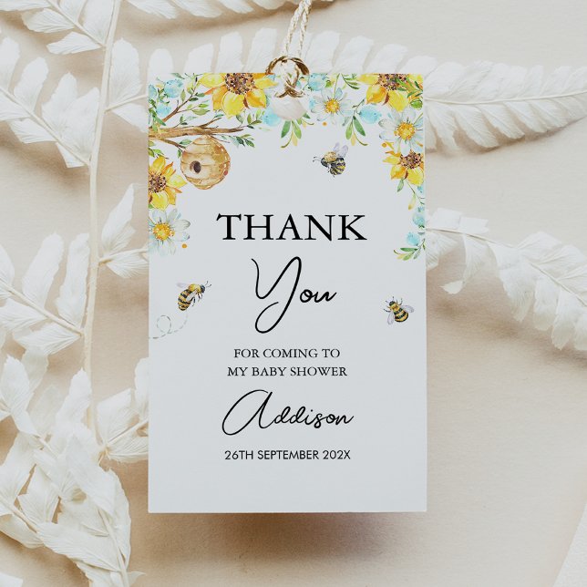 Étiquettes-cadeau Maman Florale Jaune Bleu À Être Baby shower (Boys Mommy-To-Bee Bee Themed Baby Shower Thank You Tag, Floral Bumble Bee Baby Shower Favor Tag)