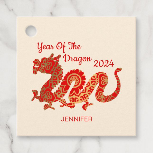 Étiquettes Cadeau Mandala Dragon 2024 - Nouvel An chinois (Devant)
