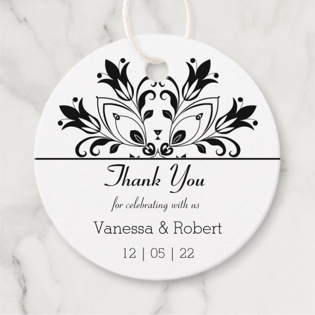 Étiquettes Cadeau Mandala Floral Noir (Devant)