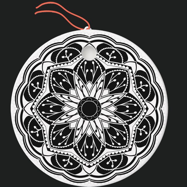 Étiquettes Cadeau Mandala floral noir et blanc  (Créateur téléchargé)