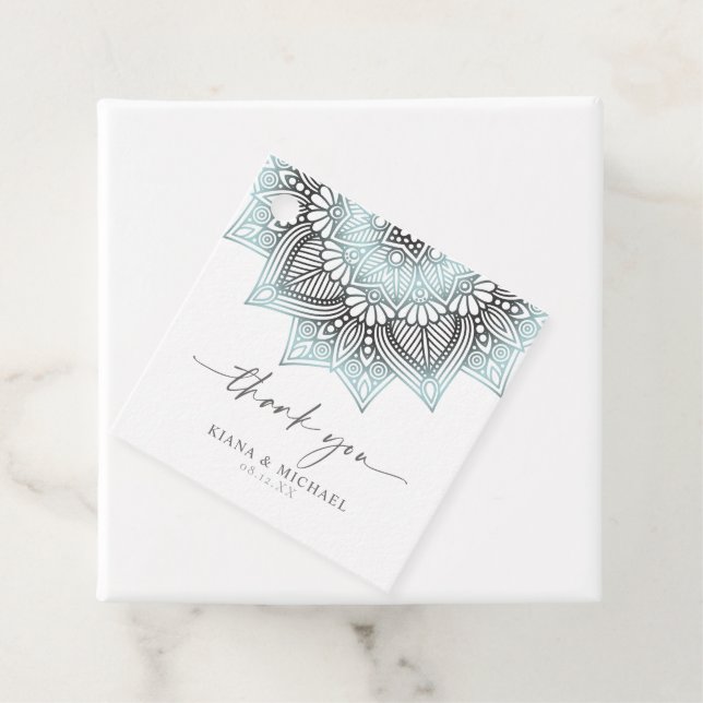 Étiquettes Cadeau Mandala Lace Mariage Merci Lt. Blue ID968 (En situation)