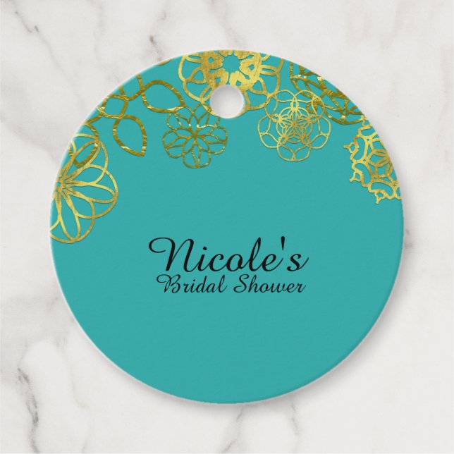 Étiquettes Cadeau Mandalas Floraux Dorés Fête de Mariage Shower de M (Devant)