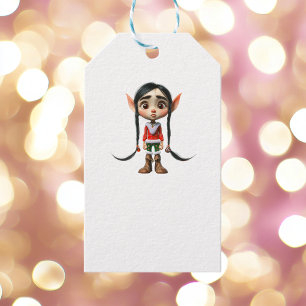 Étiquettes-cadeau Manga Girl Christmas Elf White Cadeau Tags