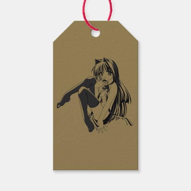 Étiquettes-cadeau Manga, Neko Catgirl Furry Kawaii Loli (Devant)