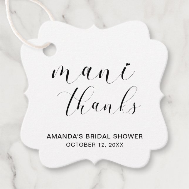 Étiquettes Cadeau Mani Merci Noir Blanc Élégant Shower de Mariage (Devant)