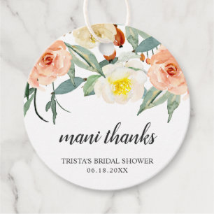 Étiquettes Cadeau Mani Thanks Peach Aquarelle Fleurs Mariage