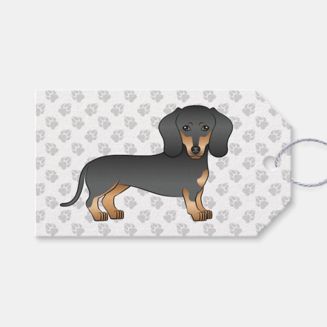 Étiquettes-cadeau Manteau lisse Noir Et Tan Dachshund Chien & Paps (Devant (Horizontal))