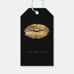 Étiquettes-cadeau Maquillage Personnalisé Lèvres Dorées Kiss Noir