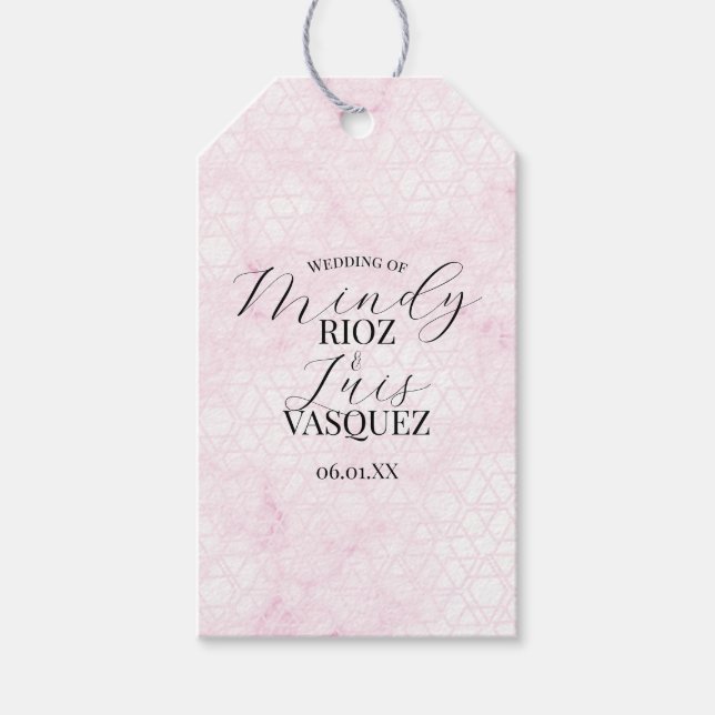 Étiquettes-cadeau Marble Abstract Pink Wedding Script Black  (Devant)