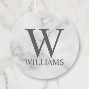 Étiquettes Cadeau Marbre blanc Monogramme personnalisé et nom