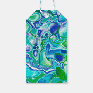 Étiquettes-cadeau Marbre bleu et vert Fluid Art Abstrait