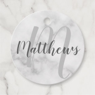Étiquettes Cadeau Marbre classique Monogramme personnalisé et nom de