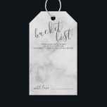 Étiquettes-cadeau Marbre de la liste des compartiments Mariages de s<br><div class="desc">Ajoutez une touche personnelle à votre mariage avec une carte de liste de codes de mariage de script moderne. Cette carte comporte le titre "liste de bucket" en gris style de police de script moderne et des détails en gris moderne sans serif style de police sur arrière - plan blanc....</div>