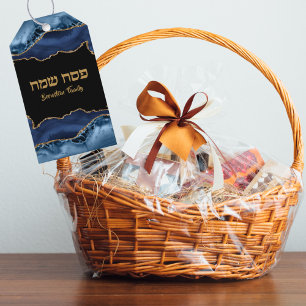 Étiquettes-cadeau Marbre de la Pâque juive Marine Bleu et or