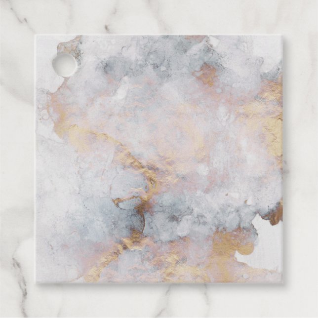 Étiquettes Cadeau Marbre d'or Faux Géométrique (Devant)