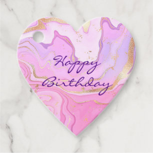 Étiquettes Cadeau Marbre Luxueux Paillettes Rose Violet Or