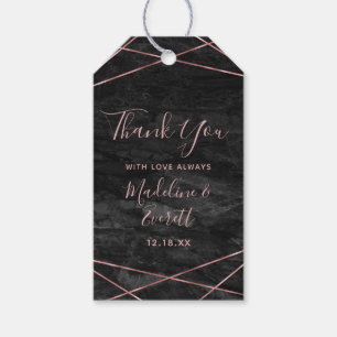 Étiquettes-cadeau Marbre noir Rose Gold Lines Geo Mariage Merci
