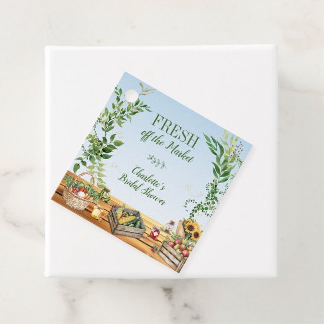 Étiquettes Cadeau Marché des agriculteurs, douche de nuptiale fraîch (En situation)