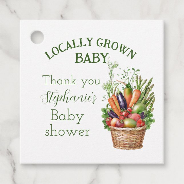 Étiquettes Cadeau Marché des Baby showers cultivés localement (Devant)