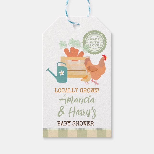 Étiquettes-cadeau Marché des fermiers baby shower cultivé localement (Devant)